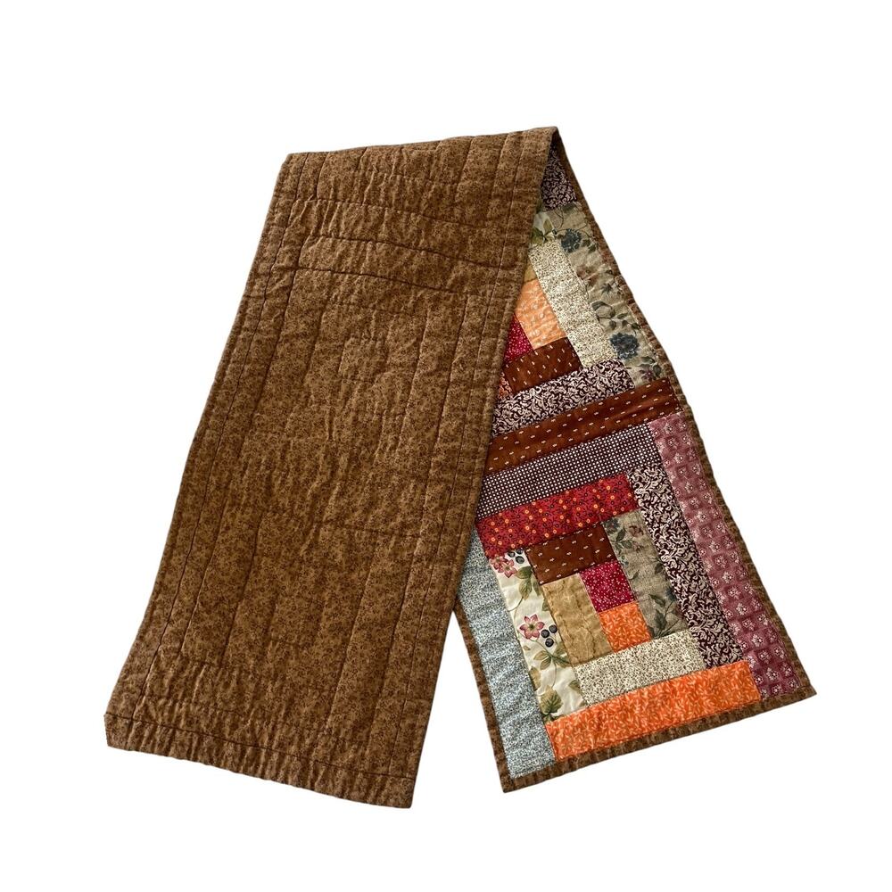 Vintage Handmade Quilted Patchwork Table Runner Home Decor Fall Brown Red